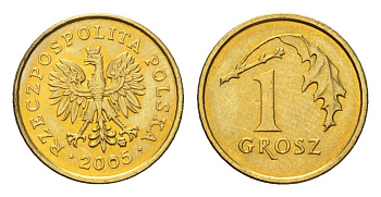 Польша 1 грош 2005 KM 276 марганец латунь UNC 4685-624