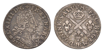 Франция 5 солей 1704 BB, Людовик XIV (1643-1715) KM 337 серебро 1515-344