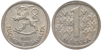 Финляндия 1 марка 1970 S KM 49а медно-никель 259-417