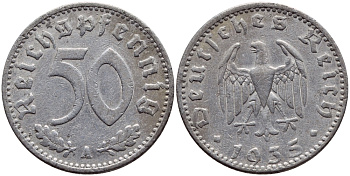 Германия 50 рейхспфеннигов 1935 A КМ 87, J.368 алюминий 4391-1123