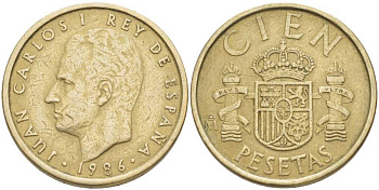 Испания 100 песет 1986 Хуан Карлос I (1975-2014) KM 826 алюминиевая бронза 4380-626