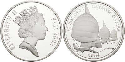 ФИДЖИ 10 ДОЛЛАРОВ 2003 XXVIII ОЛИМПИЙСКИЕ ИГРЫ, АФИНЫ 2004 ГОД, РЕГАТА KM 109 серебро PROOF 1074-9-21