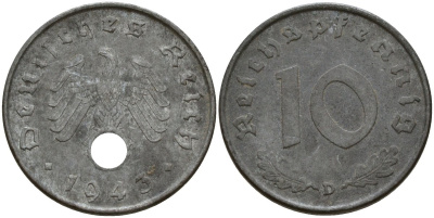 Германия 10 рейхспфеннигов 1943 D KM 101, J. 371 цинк 4187-1036