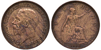 Великобритания 1 фартинг 1932 Георг V (1910-1936) KM 825, Spink 4061 бронза 4122-553