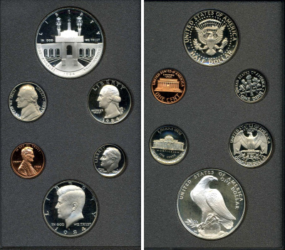 США набор из 6 монет 1984 в оригинальной пластиковой упаковке, коробка серебро PROOF 00-00
