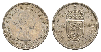 Великобритания 1 шиллинг 1964 Елизавета II (1952-2022), Шотландский герб KM 905, Spink 4148 медно-никель 4638-1056