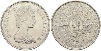 Великобритания 25 пенсов 1980 80 лет королеве Елизавете-королеве матери, Елизавета II (1952-2022) KM 921, Spink 2228 медно-никель UNC 00-1067-4-21