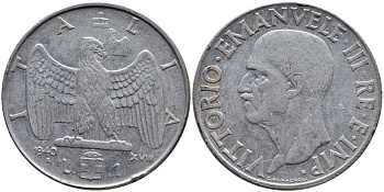 ИТАЛИЯ 1 ЛИРА 1940 XVIII ГОД, МАГНИТНАЯ KM 77b сталь 4398-1037