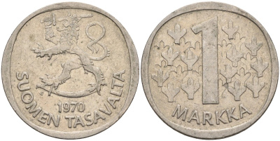Финляндия 1 марка 1970 KM 49а медно-никель 4586-651