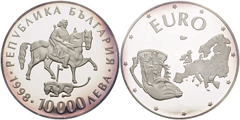 Болгария 10000 левов 1998 объединенная Европа, античная чаша KM 235 серебро PROOF 00-00-00