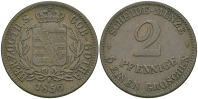 Саксен-Кобург и Гота 2 пфеннига 1856 F, Эрнст II (1844-1893) KM 110 медь 99-743