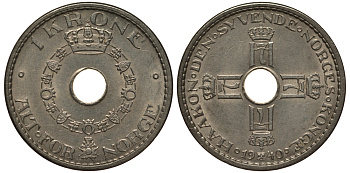 НОРВЕГИЯ 1 КРОНА 1940 ХОКОН VII (1905-1957) KM 385 медно-никель 119-947