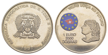 Сан-Томе и Принсипи 2000 добра - 1 евро 1997 Вид Швейцарии в будущем, тираж 5.000 экземпляров KM 95 медно-никель BU 1521-1311