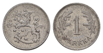 Финляндия 1 марка 1951 KM 30b железо 4647-427