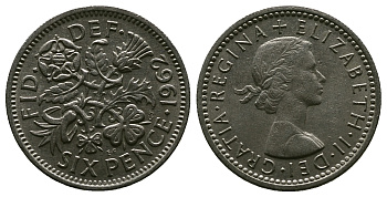 Великобритания 6 пенсов 1962 Елизавета II (1952-2022) KM 903, Spink 4149 медно-никель 4381-757
