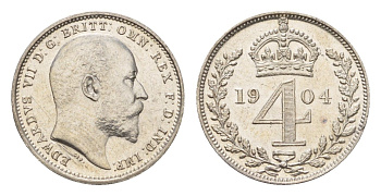 Великобритания 4 пенса 1904 Эдуард VII (1901-1910), Maundy сет KM 798, Spink 3986 серебро PROOFLIKE 603-741