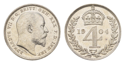 Великобритания 4 пенса 1904 Эдуард VII (1901-1910), Maundy сет KM 798, Spink 3986 серебро PROOFLIKE 603-741