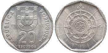 Португалия 20 эскудо 1987 KM 634 медно-никель 4142-1224