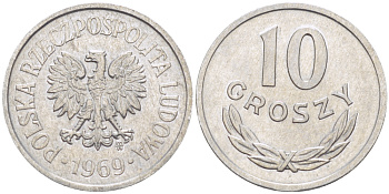 Польша 10 грошей 1969  Y AA47 алюминий  UNC   4181-359