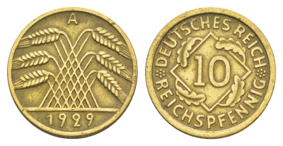 Германия 10 рейхспфеннигов 1929 A KM 40, J. 317 алюминиевая бронза 4164-1019