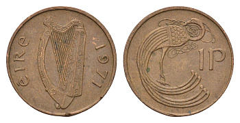 Ирландия 1 пенни 1971 мифологическая птица лира KM 20 бронза 4690-351