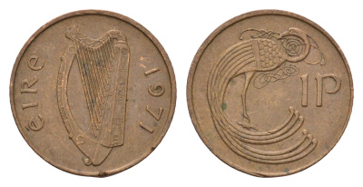 Ирландия 1 пенни 1971 мифологическая птица лира KM 20 бронза 4690-351