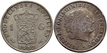 Нидерландские Антилы 1 гульден 1952 Юлиана (1948-1980) KM 2 серебро серебро 4607-1035
