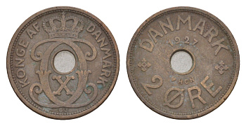 Дания 2 эре 1927 HCN, Кристиан X (1912-1947) KM 827 бронза 4658-167