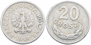 Польша 20 грошей 1949 KM 43а, Parchimowicz 207b алюминий 112-1242