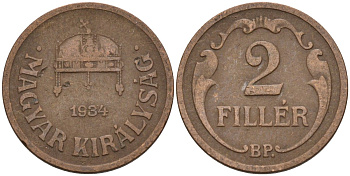 Венгрия 2 филлера 1934 BP KM 506 бронза 4115-1132