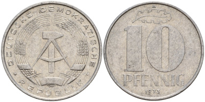ГДР 10 пфеннигов 1973 A KM 10 алюминий 68-816