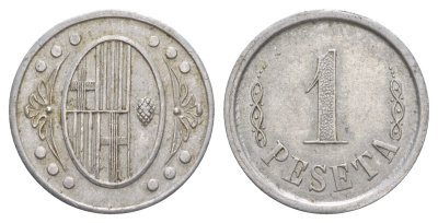 Испания, Л’Амеллья-дель-Вальес (Барселона) 1 песета ND (1937) гражданская Война KM 3.2 алюминий 00-810-09