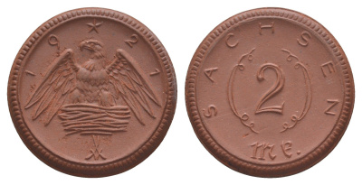 Саксония 2 марки 1921 Men18 27868 фарфор 08-821