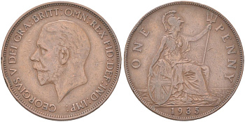 Великобритания 1 пенни 1935 Георг V (1910-1936) KM 838, Spink 4055 бронза 4165-131