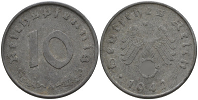Германия 10 рейхспфеннигов 1942 A KM 101, J.371 цинк 4151-168