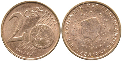 НИДЕРЛАНДЫ 2 ЕВРОЦЕНТА 2002 KM 235 сталь плакированная медью UNC 4392-115