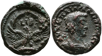 Римская Империя, Провинция Египет тетрадрахма 264-265 ГГ. Галлиен (264-265) голова императора/орел, дата (12-й год правления), Александрия, вес 8,59 гр Kampmann/Granshow 90.78 биллон 1073-8-14