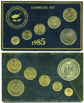 Кипр набор из 6 монет 1985 официальный набор в буклете, FAO UNC 5-4-3-80