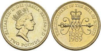Великобритания 2 фунта 1989 Елизавета II (1952-2022), 300 лет "Биллю о правах" Англии KM 960, Spink 4312 (K2) никель латунь UNC 4542-441