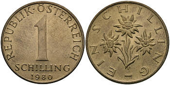 Австрия 1 шиллинг 1980 KM 2886 алюминиевая бронза 98-121