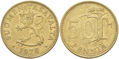 Финляндия 50 пенни 1978 К KM 48 алюминиевая бронза 219-1214