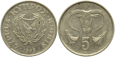 Кипр 5 центов 1983 голова быка KM 55.1 никель латунь 4579-832