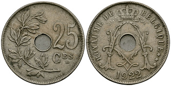 Бельгия 25 сантимов 1922 Belgique KM 68 медно-никель 4168-1241