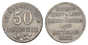 Бохум, Гельзенкирхен, Хаттинген 50 пфеннигов 1918 Funck 49.3, Men05 3022.6, Men18 3860.6 железо 4636-1059