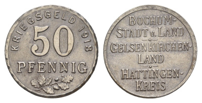 Бохум, Гельзенкирхен, Хаттинген 50 пфеннигов 1918 Funck 49.3, Men05 3022.6, Men18 3860.6 железо 4636-1059
