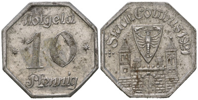 Котбус (Пруссия, Бранденбург) 10 пфеннингов 1921 Funck 82.2, Men05 4655.2, Men18 5864.2 железо aUNC 4169-754