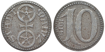 Германия, Майнц 10 пфеннигов 1918 Рейнлянд-Пфальц, нотгельд Funck 314.4 железо 4119-1021