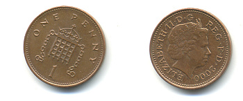 Великобритания 1 пенни 2000 Елизавета II (1952-2022) KM 986, Spink 4710 (B5) сталь плакированная медью 177-536