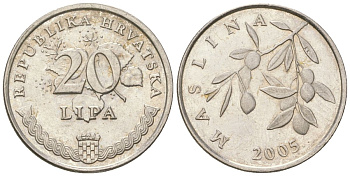 Хорватия 20 лип 2005 нечетный год KM 7 сталь плакированная никелем  aUNC  105-222