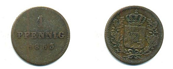 Бавария 1 пфенниг 1853 медь 62-2742